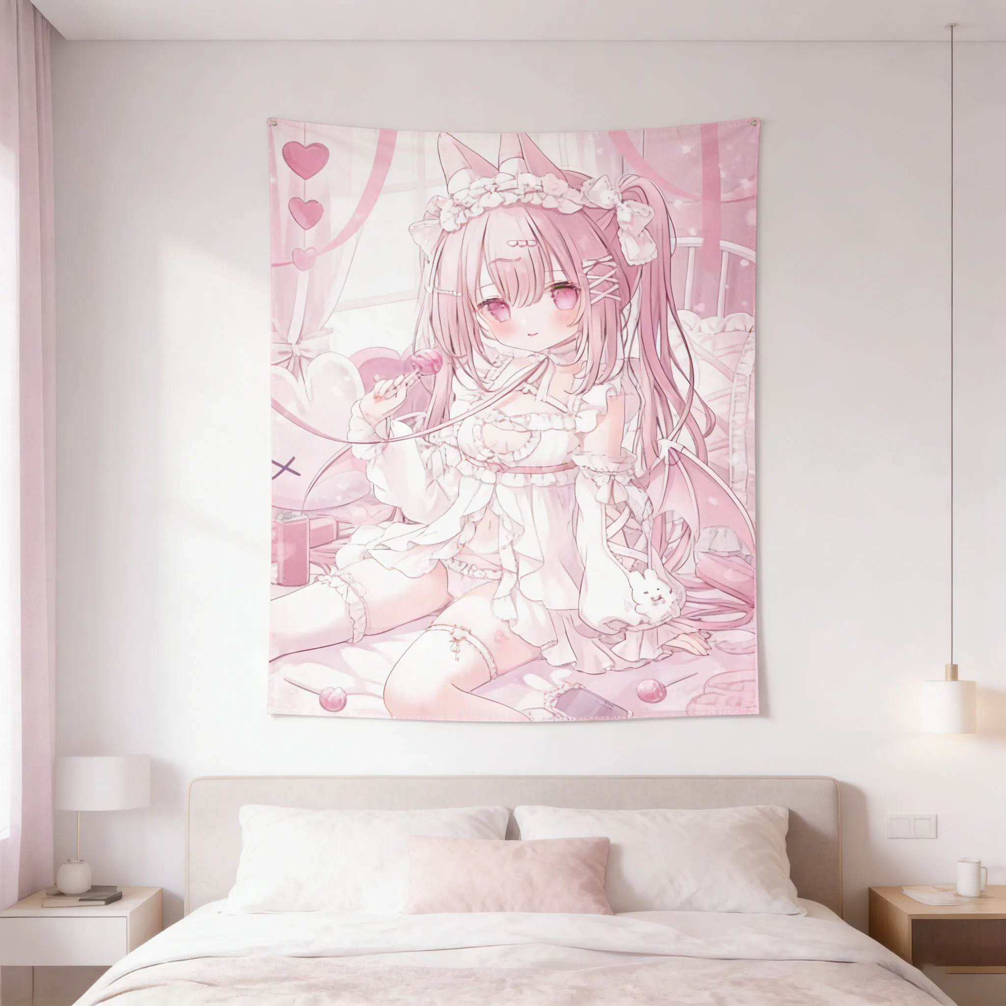 VAKAMA Pink Kawaii Girl Design Tapestry Cute Girl Backdrop Suitable For Bedroom Home Dorm Party Decoration Gifts For Anime Fans