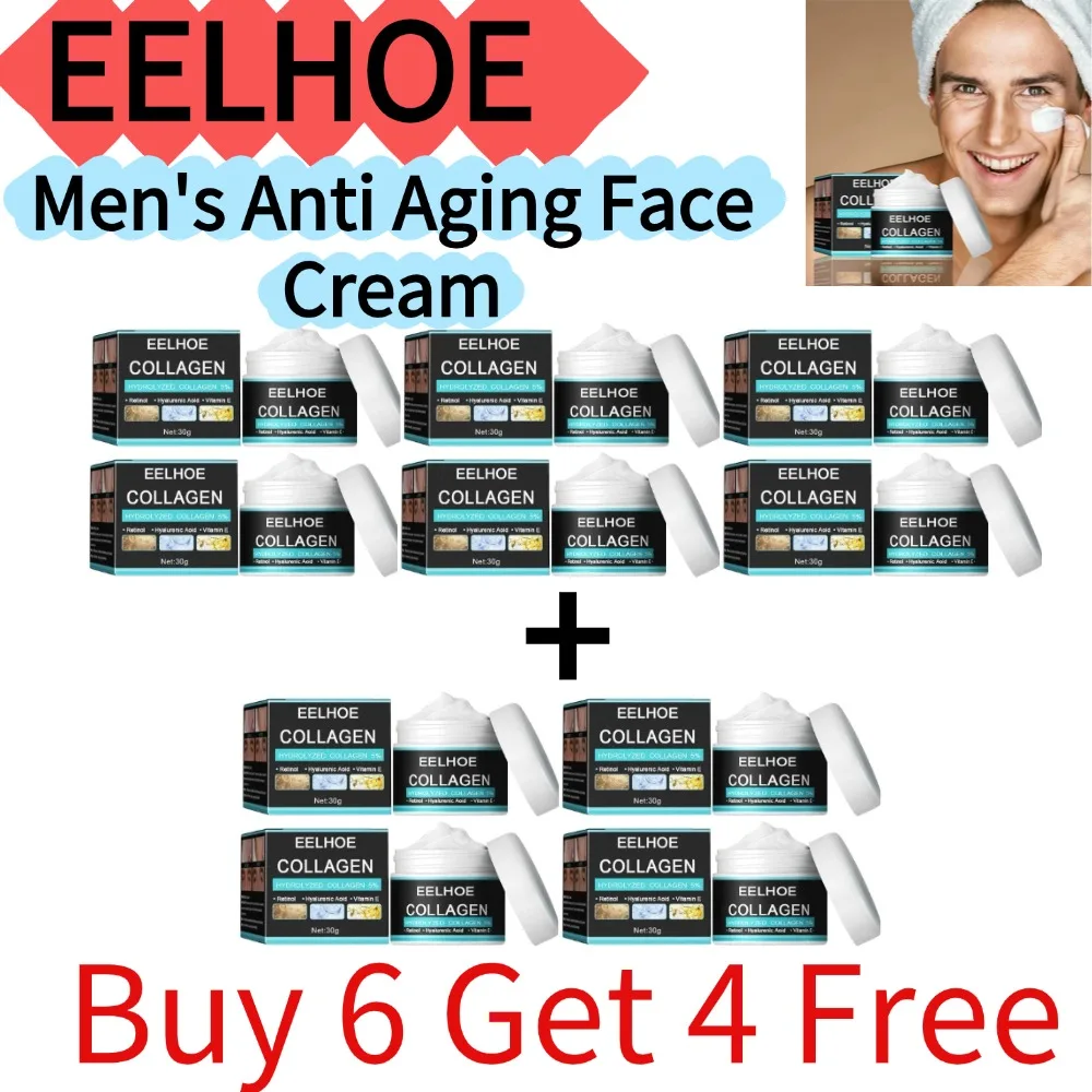 EELHOE (Buy 6 Get 4 Free) Men's Anti Aging Face Cream Collagen Moisturizing Facial Lotion Hyaluronic Acid Vitamin E Skin Cream