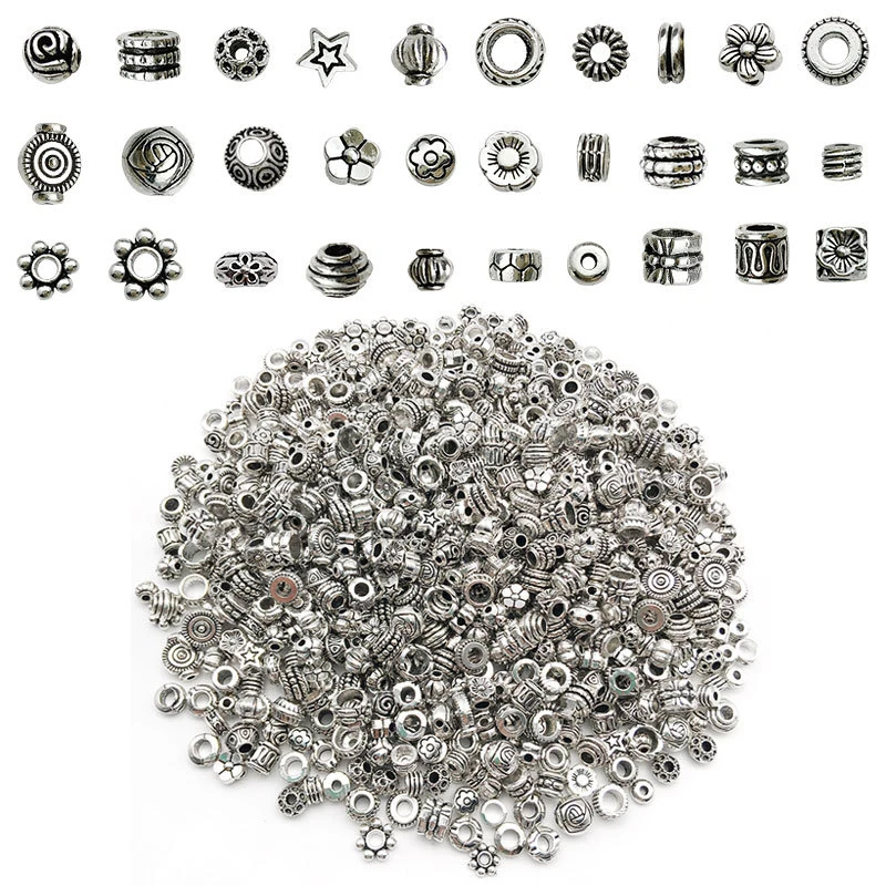 30pcs/lot Tibetan Silver Metal Spacer Beads for Jewelry Making, Hole 1-4mm , Loose Spacer Beads Findings Bracelet Necklace DIY