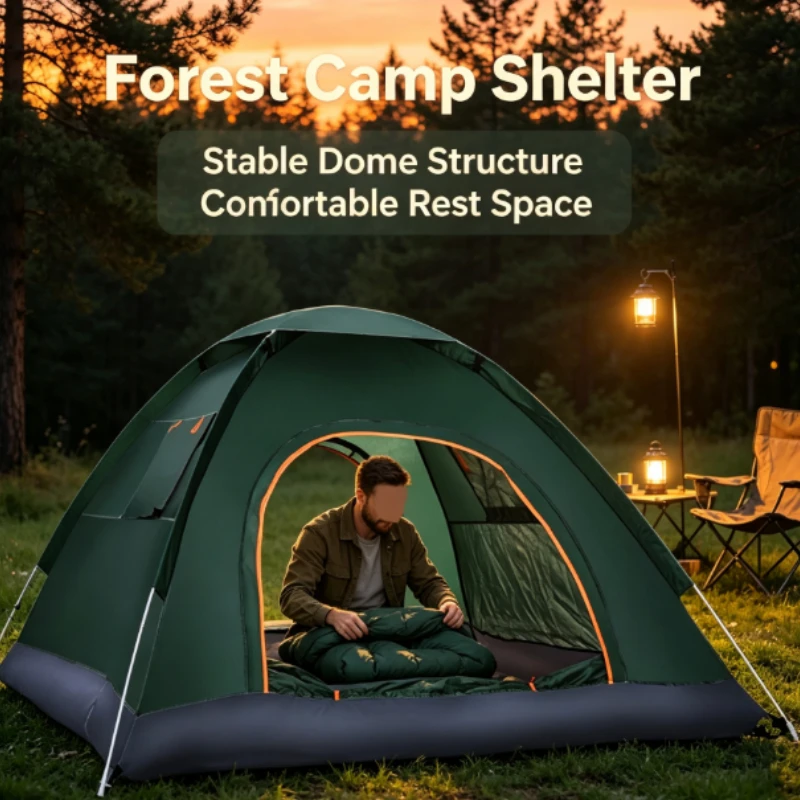 Waterproof Camping Tent With Double Layer Structure And Orange Trim For Mountain Hiking Trekking Sleeping Shelter