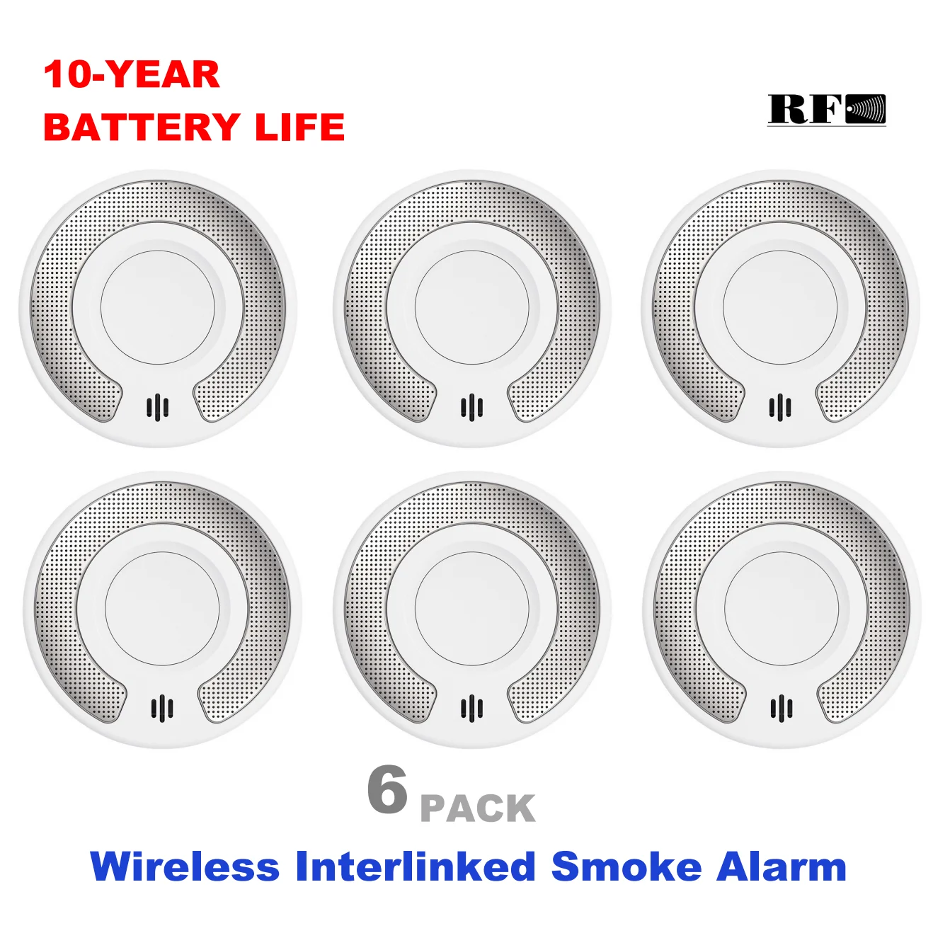 Wireless Networked Smoke Detector, Fire Detector with 10 Year Battery & LED Indicator, 250 m Transmission Range, VS03F