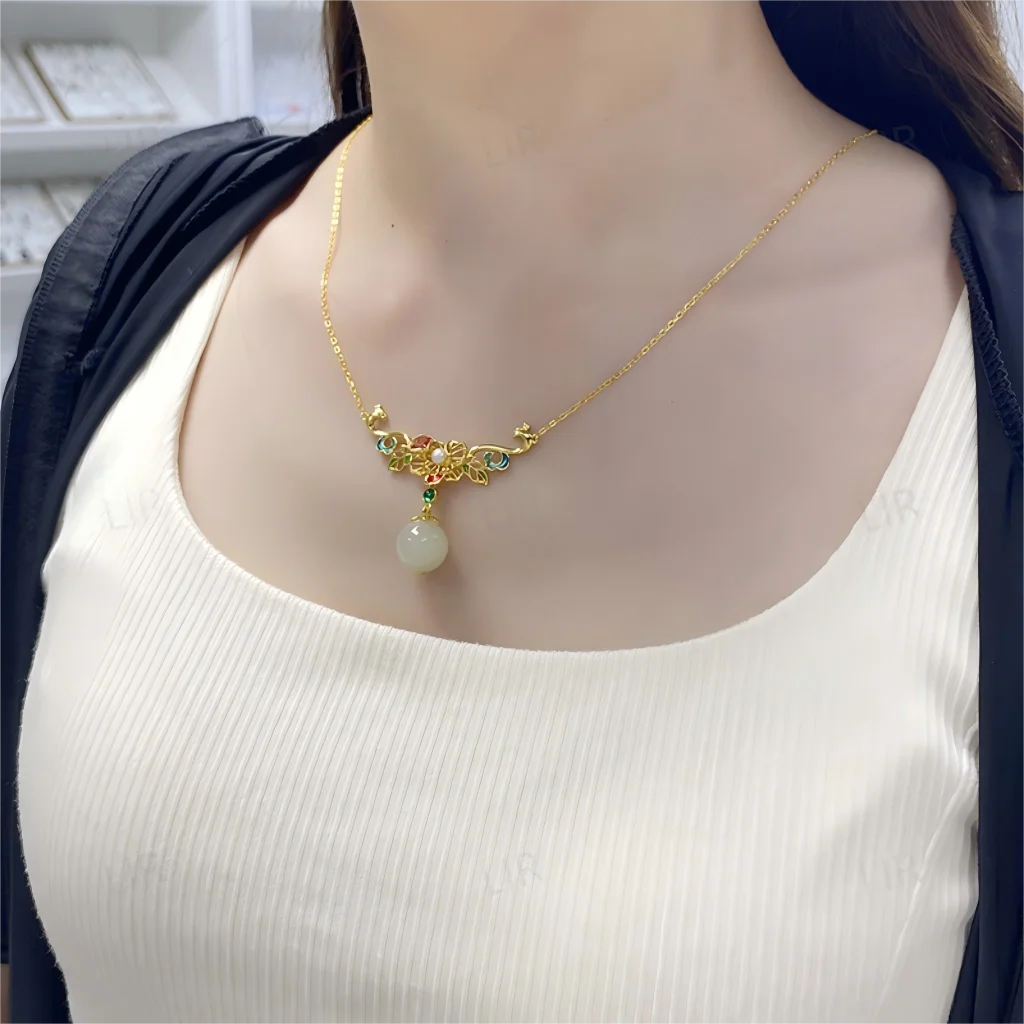 قلادة LIR العصرية S925 الفضية: فينيكس نيرفانا المينا هيتيان اليشم |   الحظ - مساعدة مع شهادة المجوهرات