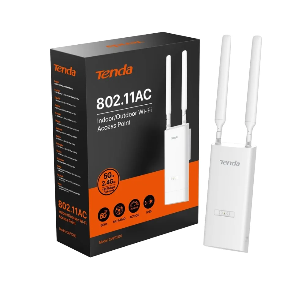 

Tenda AC1200 Dual-Band Outdoor Wi-Fi Access Point (OAP1200) USB MU-MIMO IP65 Waterproof PoE Powered for Backyard Garage