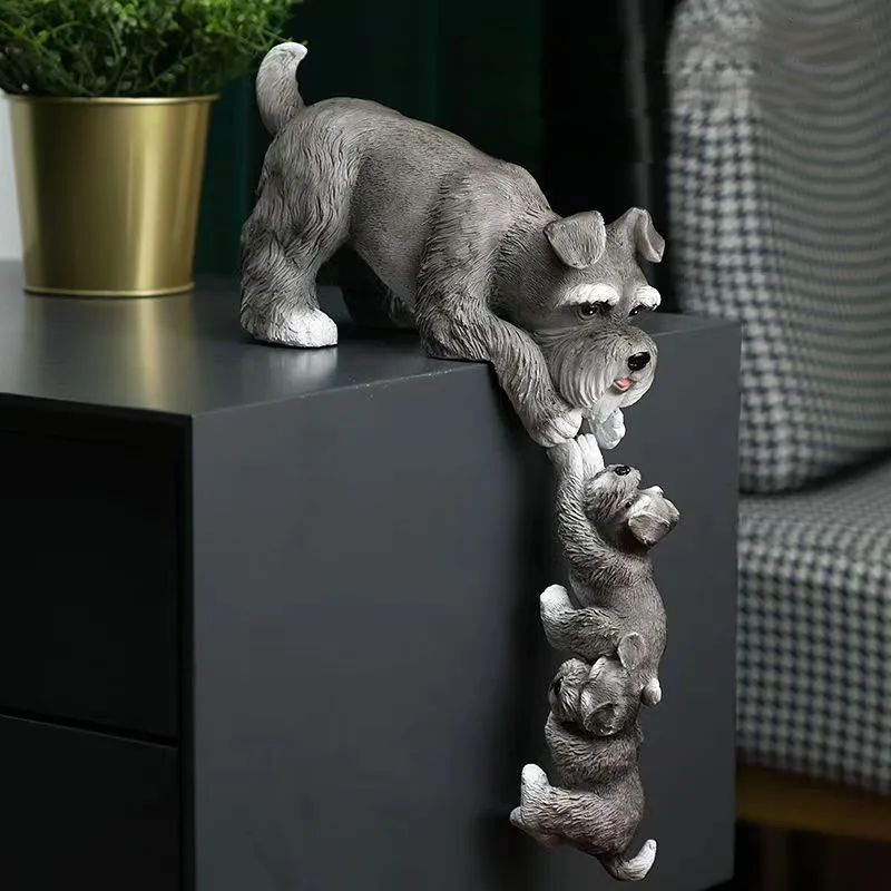 Three of Family Hanging Sculpture Maternal Love Animal Figures Crafts Schnauzer Cat Elephant Monkey Bear Home Desktop Decoration