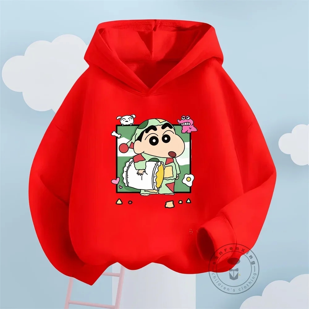 New Fall 2024 Crayon Shin-Chan New Cartoon Print Trendy Cute Hoodie Boys Girls Child Clothing Fashion Korean Leisure Top