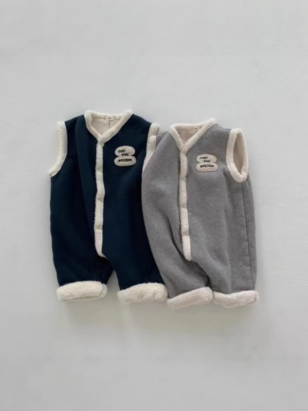 2025 شتاء جديد طفل بلا أكمام رومبير دافئ زائد المخملية سميكة الرضع الصبي أفخم سترة بذلة طفل الفتيات وزرة غير رسمية #6