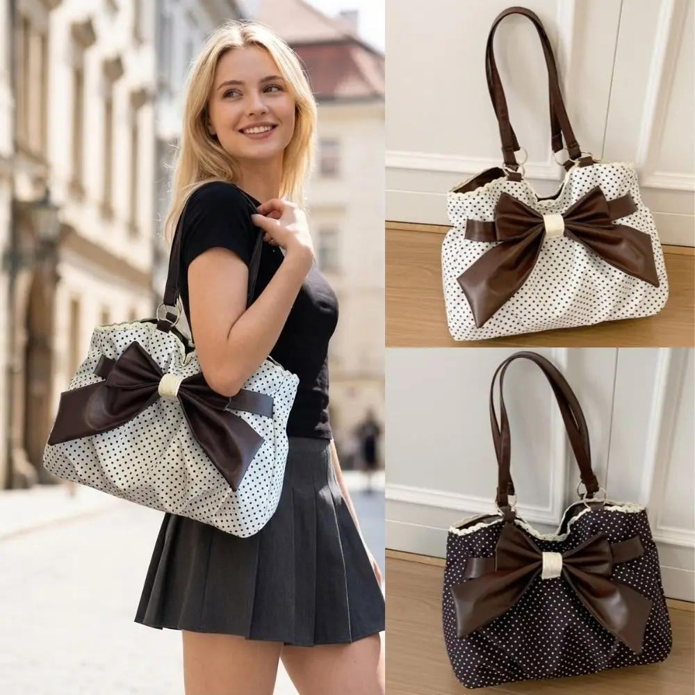 Trendige Vintage Damen-Handtasche mit Schleife Y2k Lässige Schicke Damen-Schultertaschen Vielseitig Kombinierbare Ästhetische Gepunktete Unterarmtasche Streetwear