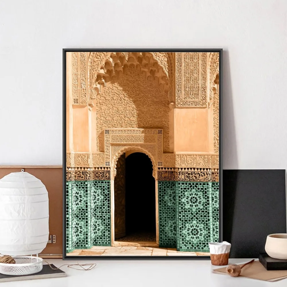 Morocco Door Arabic Self-adhesive Art Poster Kraft Club Bar Paper Vintage Poster Wall Art Painting Bedroom Study Stickers