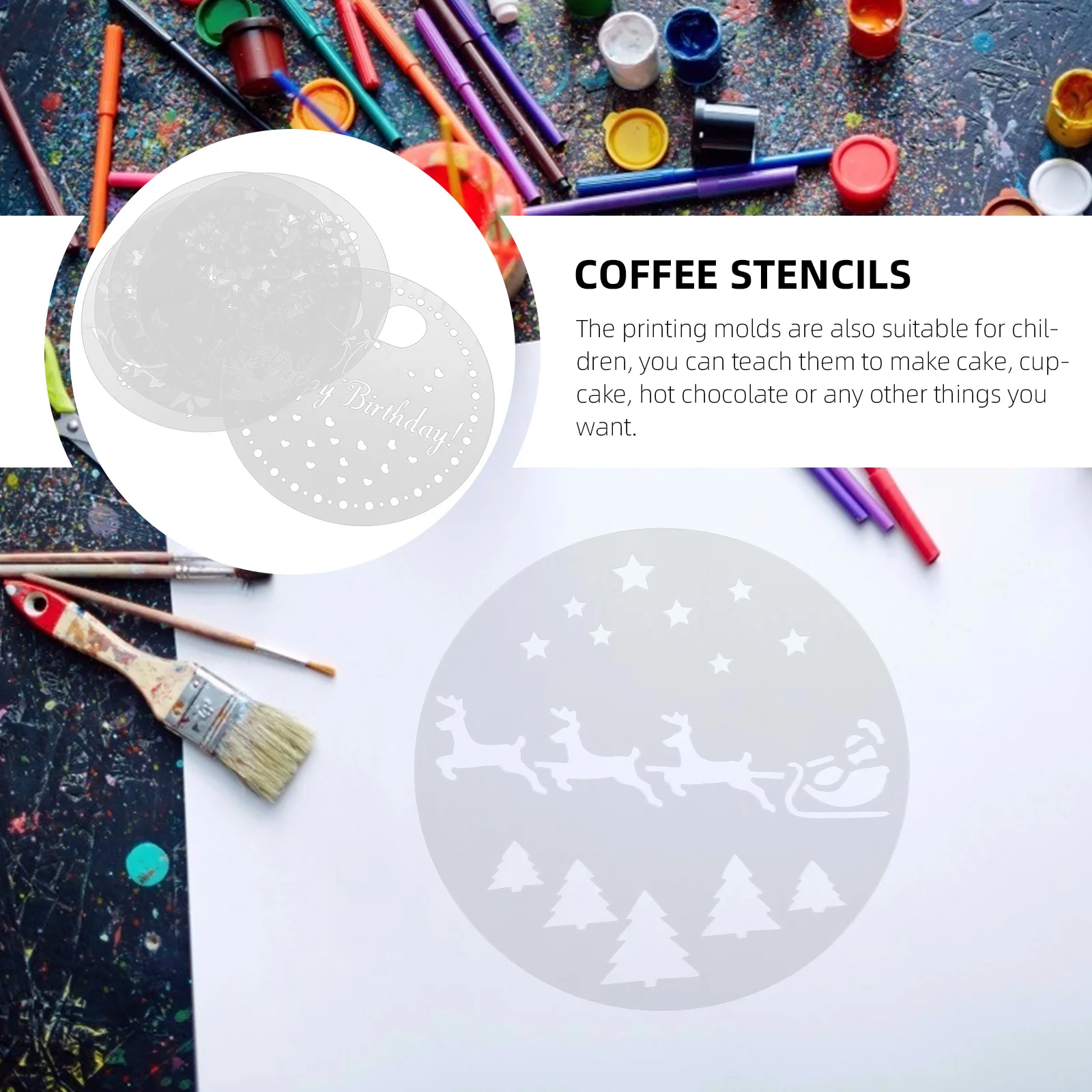 

1Set Coffee Latte Decoration Stencils Plastic Washable DIY Latte Art Tools Cappuccino Cupcake Cocoa Supplies