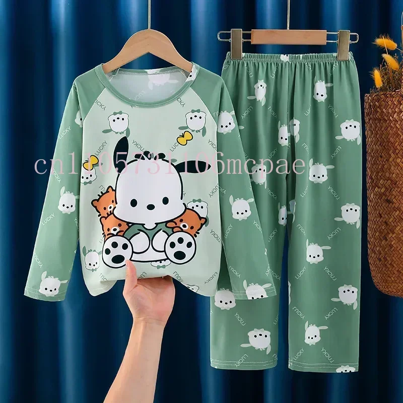 2025 Autumn Children Children Milk Silk Pajamas Sets Girl Boy Sleepwear Korean Kids Homewear Clothes Cute Cartoon Loungewear