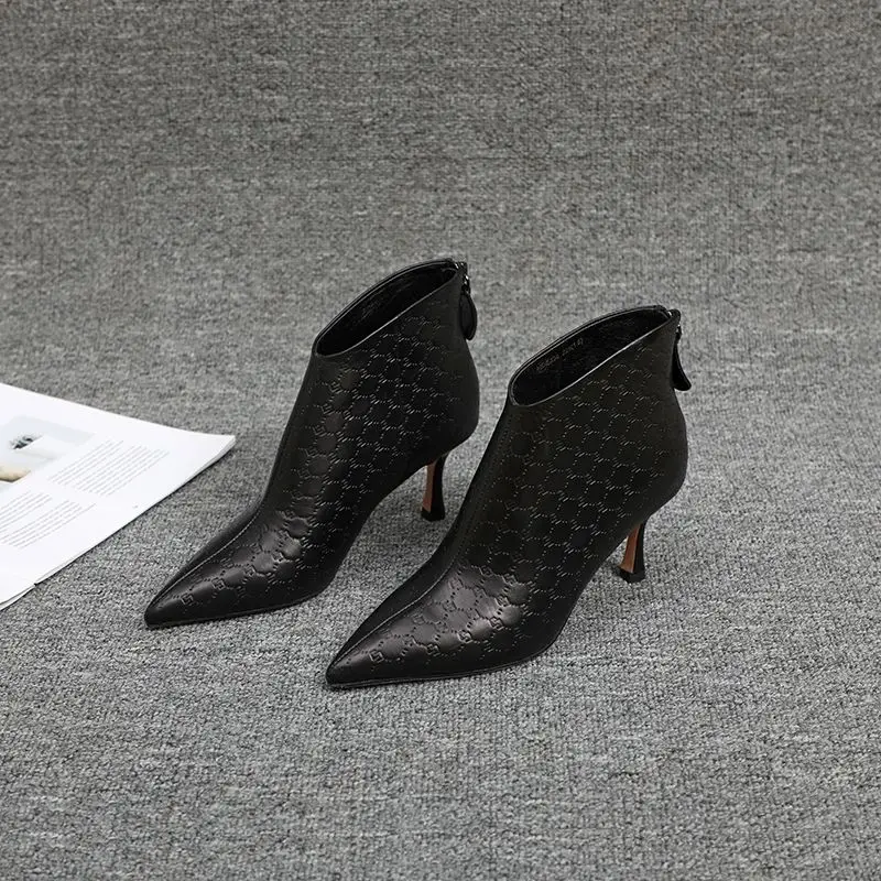 New High Heels Ankle Boots Fall/Winter Shoes For Women Short Boots Zip Black botas altas womens black boots talon high heels