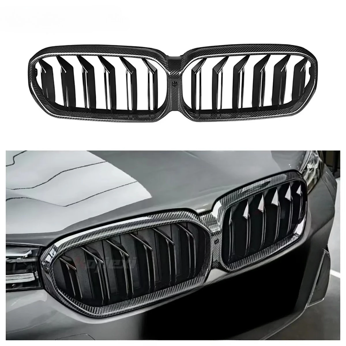 For MP Style Double Deck Carbon Fiber Front Bumper Grill For BMW 5 Series LCI F90 M5 Competition Perfect Installation Body Kit