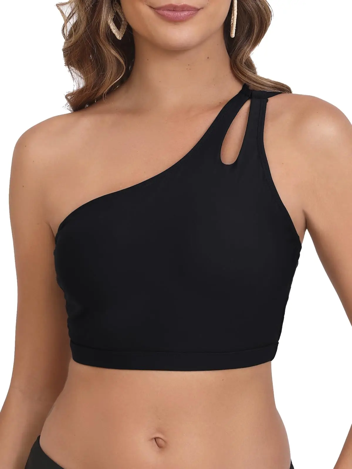 

Женский спортивный купальник-топ на одно плечо с подкладкой, однотонный, для плавания, 2026