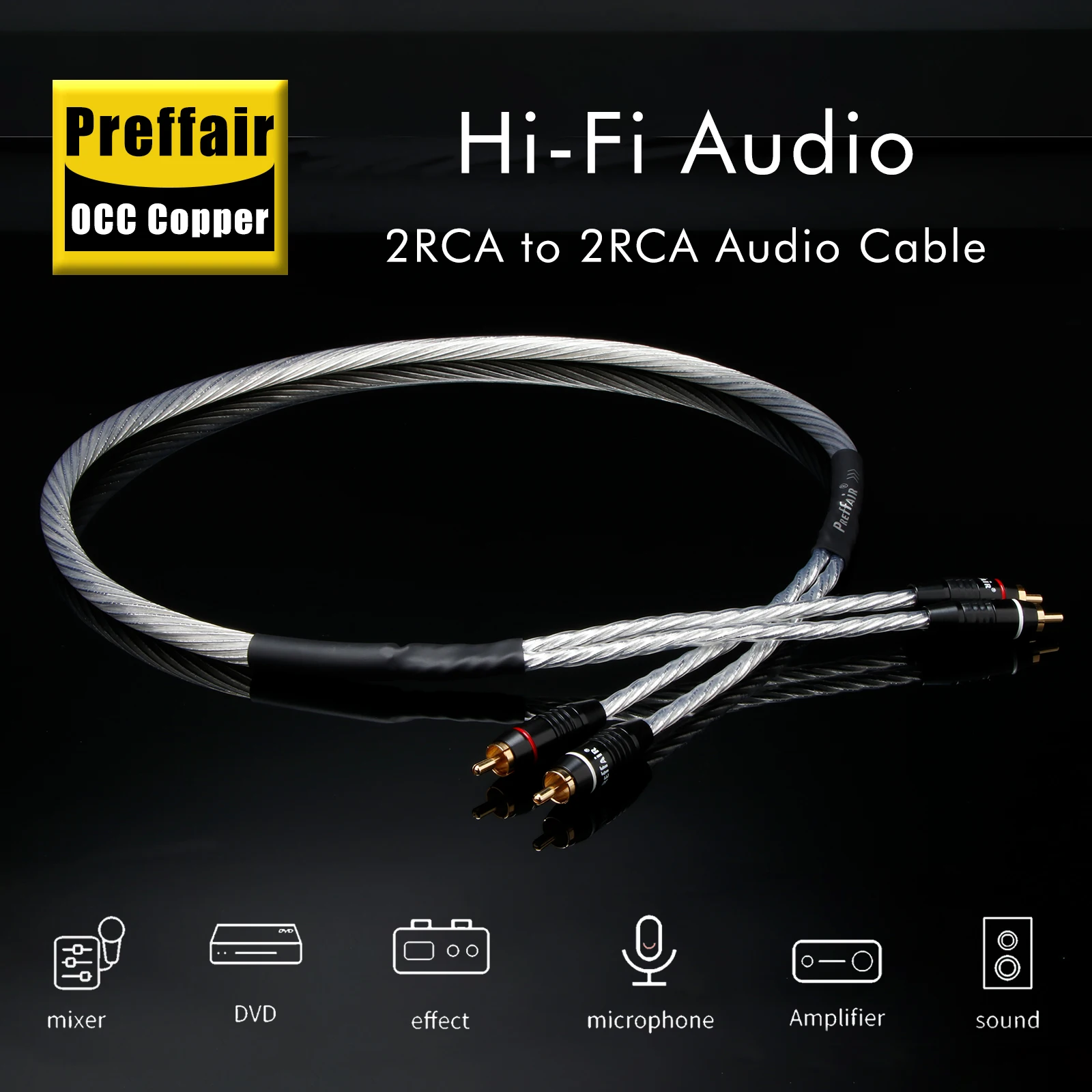 

Preffair X428R1711 audio 2RCA to 2RCA Signal Cable Dual Lotus Silver Plated Audio Wires for CD/Amplifier