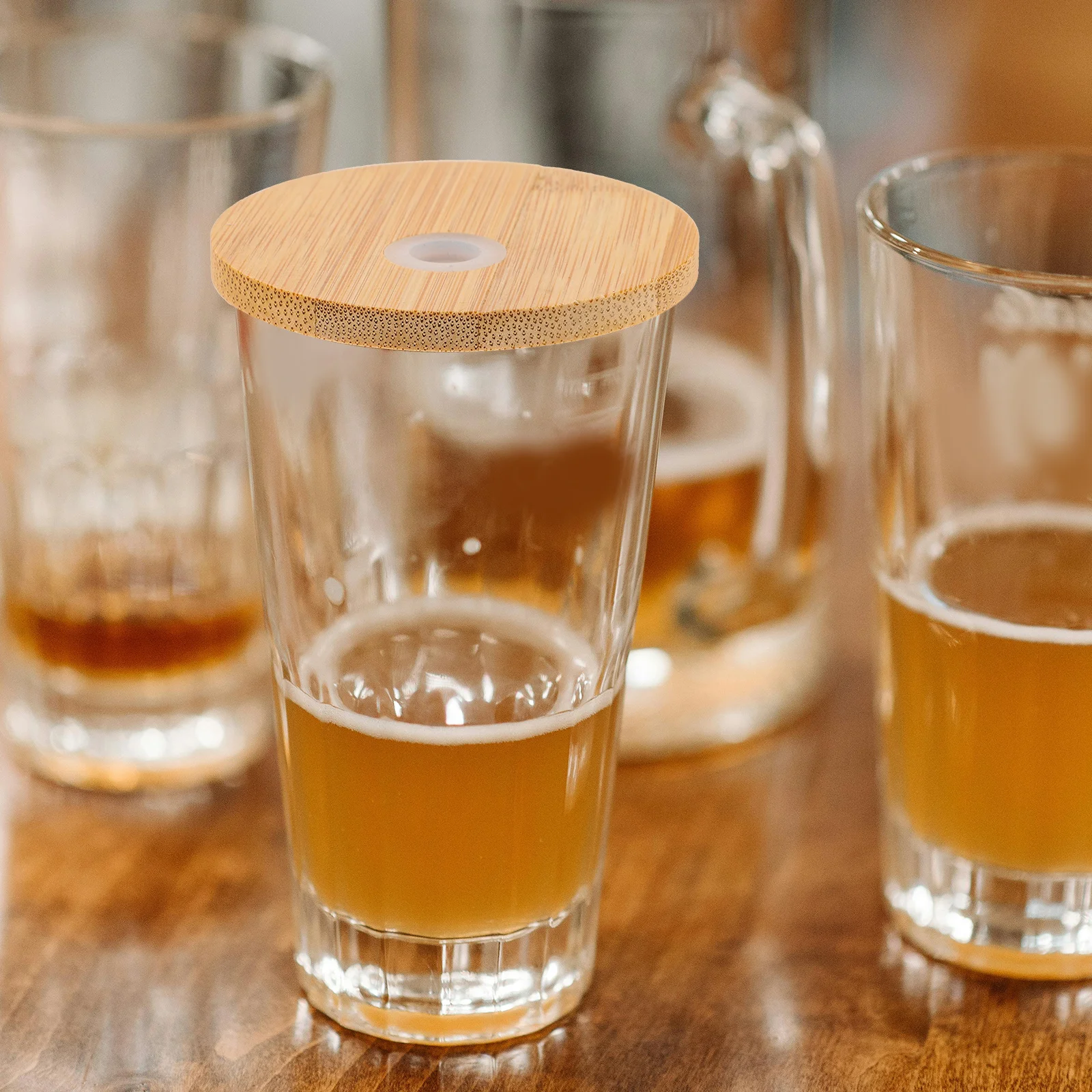 

3Pcs Bamboo Jar Lids Flexible Silicone Ring Straw Hole Multipurpose Cover Reusable Canning Jar Lids Cup Lid for Water Bottle