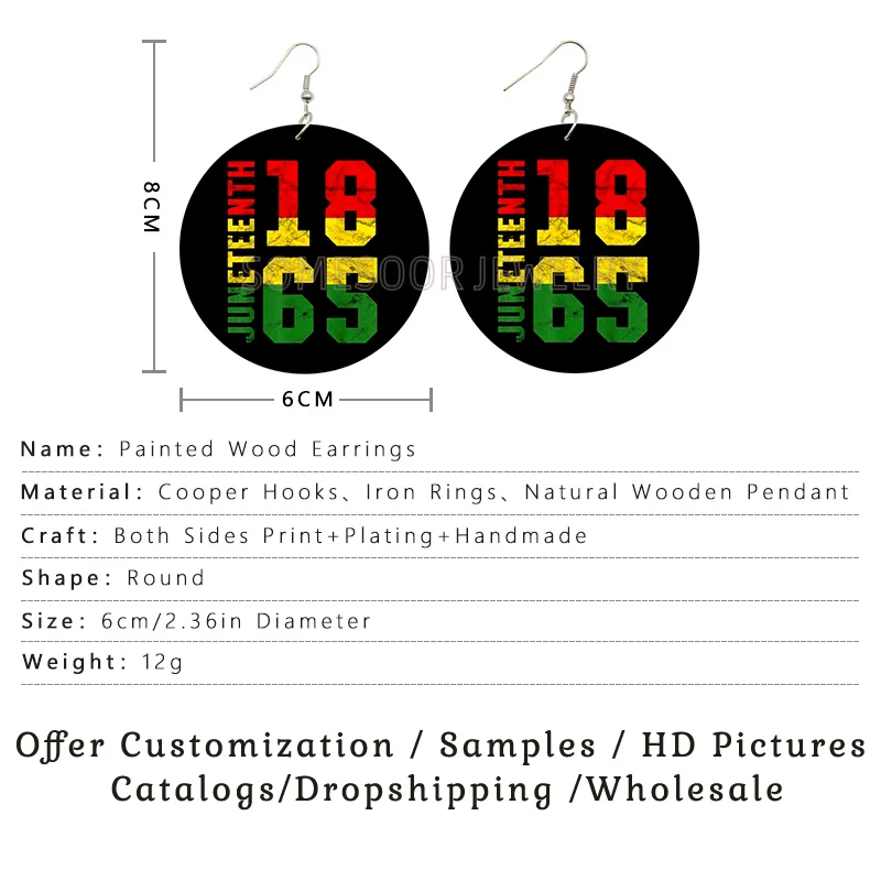 SOMESOOR Juneteenth 1865 American Black Wooden Drop Earrings For Women Gifts Powerful Sayings Printed Geometric Dangle Jewelry