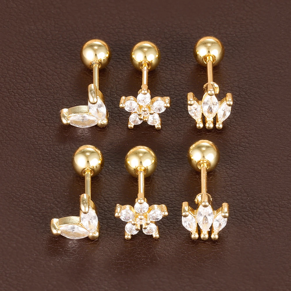 6-teiliges Luxus-Ohrring-Set aus Edelstahl mit Krone für Damen, modische Zirkon-Blumen-Ohrstecker, schlichter ästhetischer Schmuck, Aretes – Detail 9