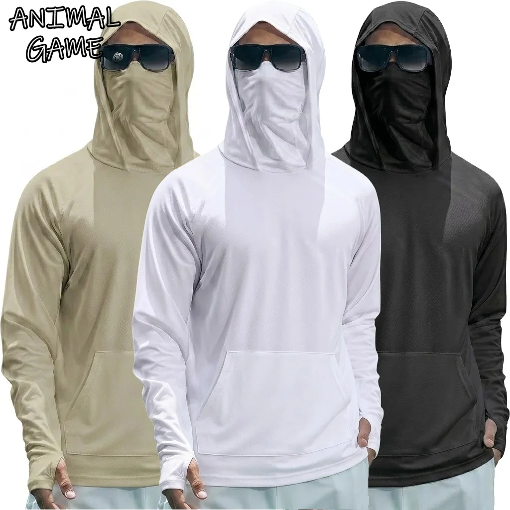 Camiseta de Performance UPF50+ para o Verão, Manga Longa, Casual, com Capuz, Secagem Rápida, Proteção Solar, para Pesca, Tecido Ice Silk, para Corrida