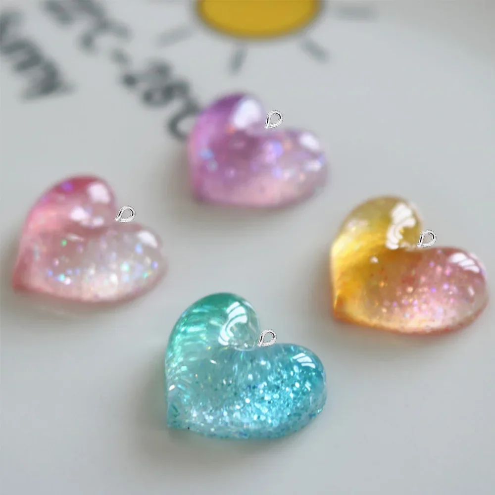 10PCS Gradient 20x16mm Heart Flat Back Charms For Earrings Bracelet Hairpin DIY Jewelry Gift Pendants Decoration Accessories