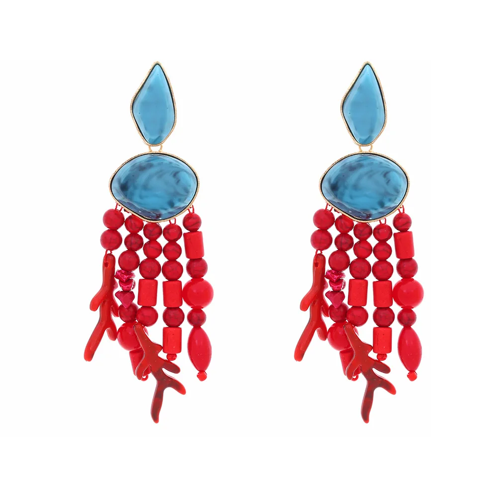 

ZAA Personality Design Resin Coral Beaded Long Tassels Earrings for Women Holiday Party Jewelry Gifts