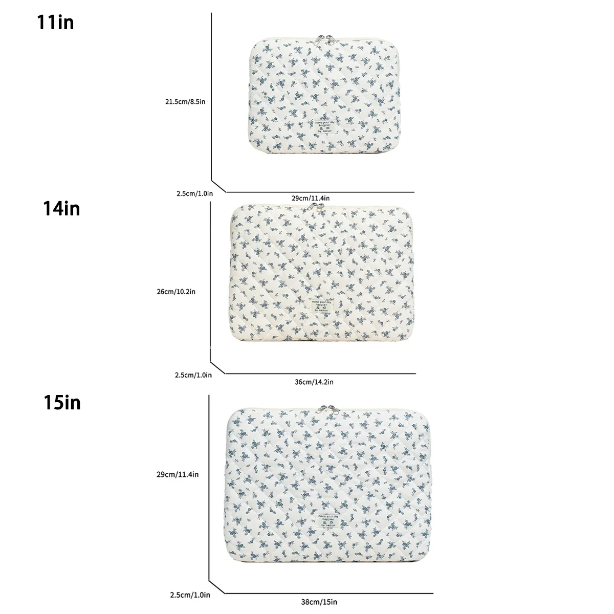 Chic Flower Print Quilted  Laptop Bag 11 Inch/14 Inch/15 Inch Zipper Scratch-Resistant Shockproof Laptop Inner Bag for Daily Use