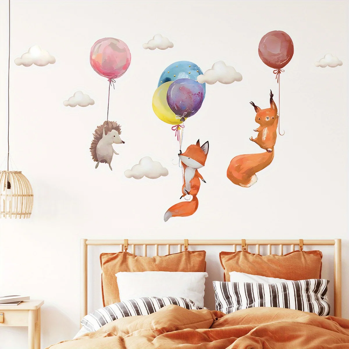 Cartoon Cute Fox Hedgehog Squirrel Balloon Forest Animal Wall Stickers for Bedroom Living Room Nursery Decoration Wall Decals