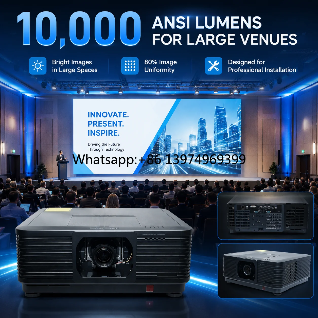 10000 ANSI Lumens Large Venue Laser Projector 3LCD 5000000:1 Contrast for Auditorium and Conference Hall