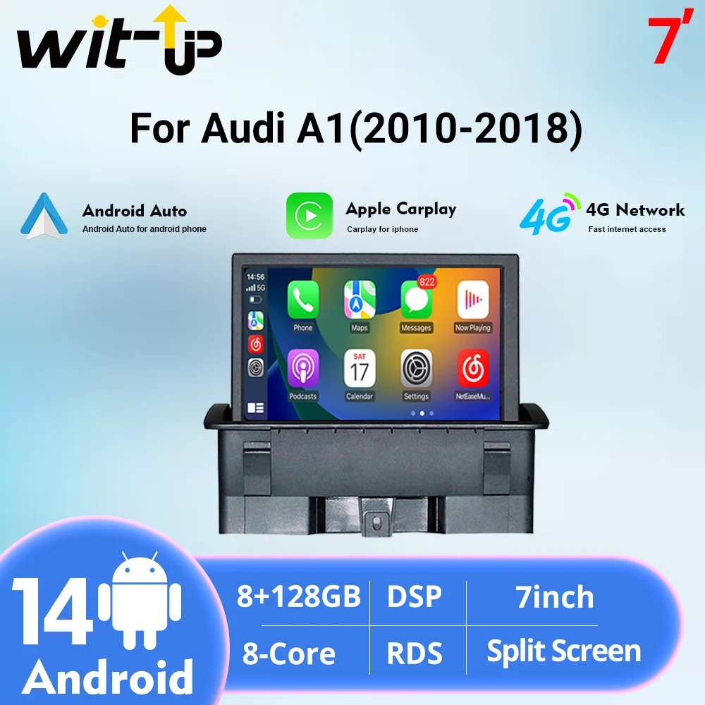 

Wit-Up For Audi A1 Stereo Replacement Android 13 Android Auto Apple CarPlay Navigation Bluetooth Double Din Google Maps TikTok