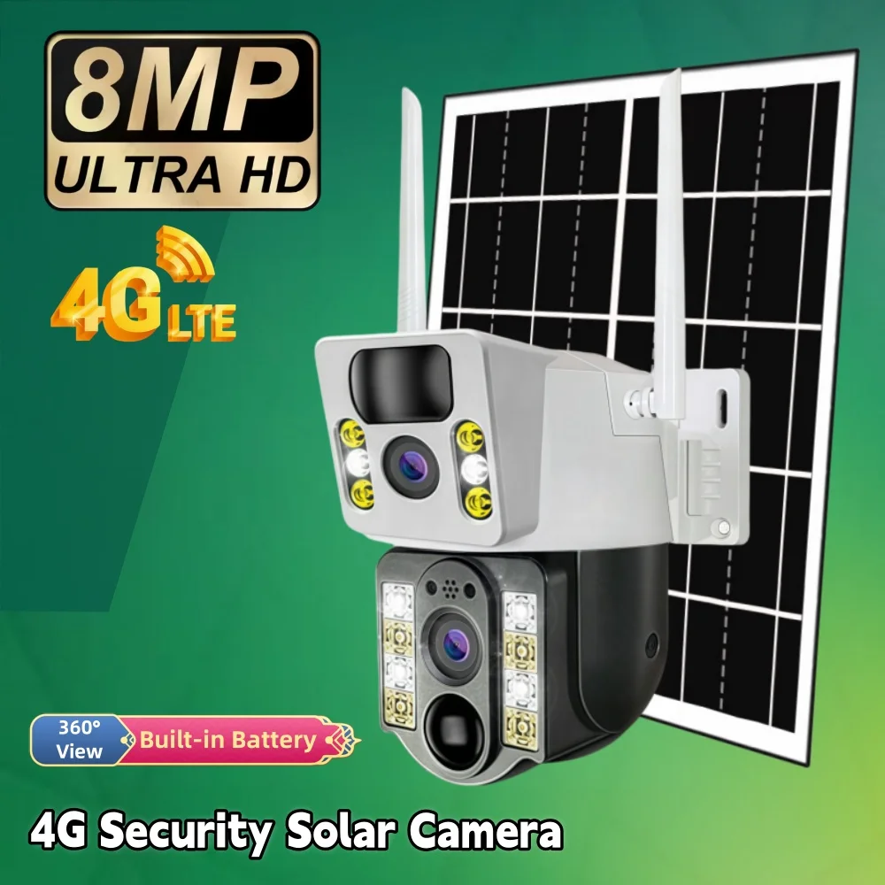 

4G Solar Security Camera 8MP Dual Lens Outdoor Wireless 360° Monitor Auto Tracking Alarm Color Night Vision Two-Way Audio CCTV