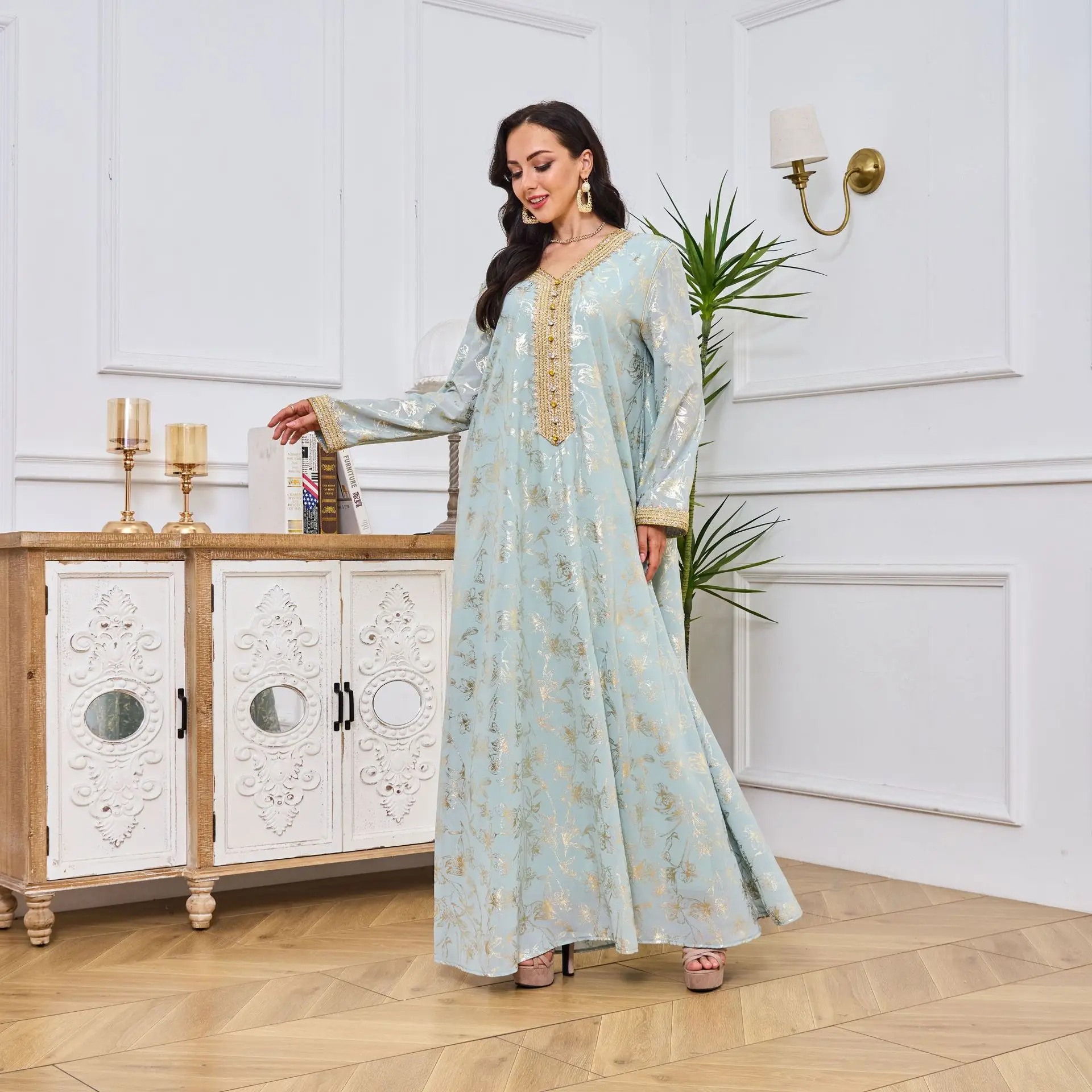 Vestido de noche árabe de Dubái para adultos, bata elegante con relieve, parte inferior antiestática, estampado en caliente, ropa musulmana de moda