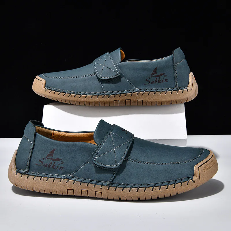 Couple Bean Shoes Plus Size Breathable Handmade Stitching Loafers Flat Casual Shoes Men Women Comfortable