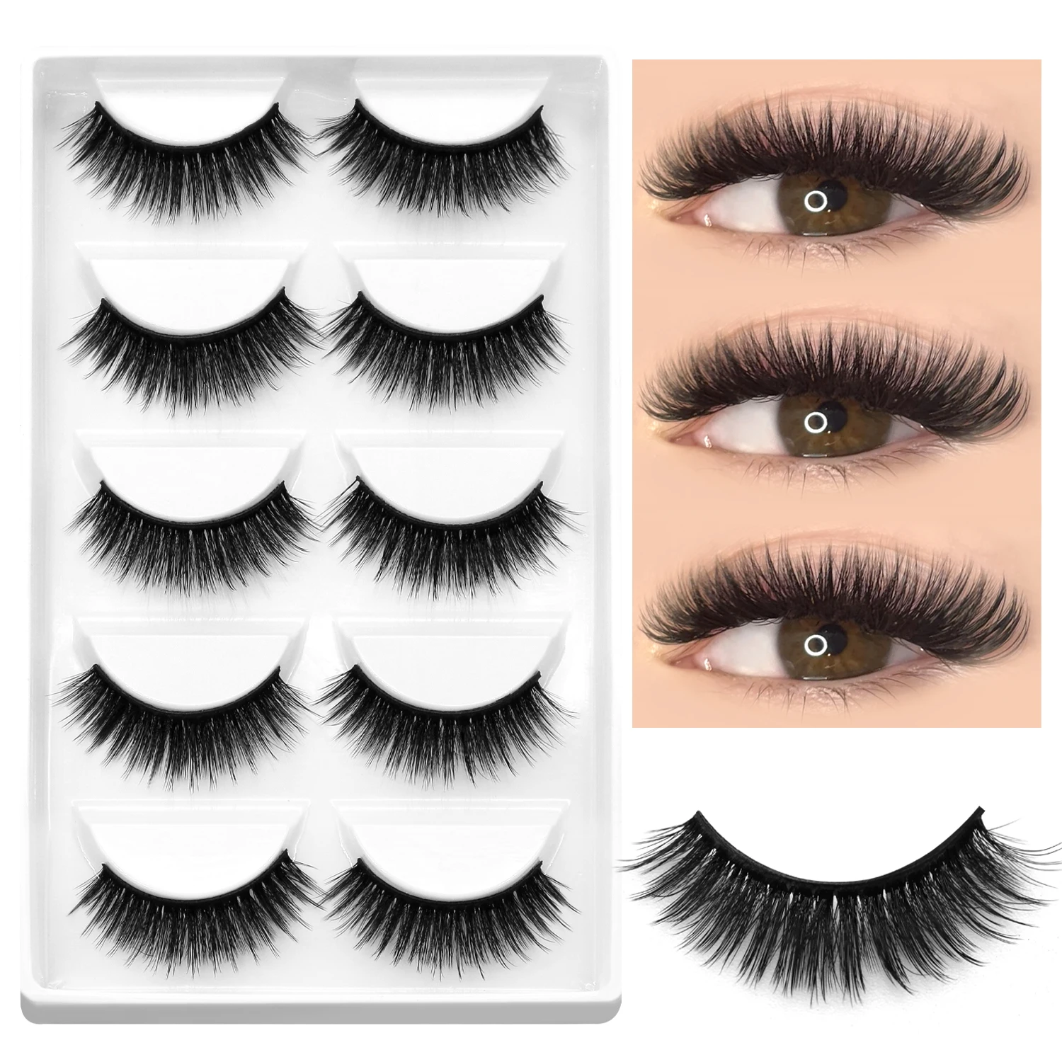 GROINNEYA Natural Look False Eyelashes 3D Volum Winged End Eye Elongated Mink Lashes Cat Eye Eyelashes Extension Makeup Tool