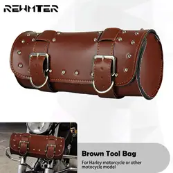 Motorcycle Brown Bag Saddlebags PU Leather Front Fork Tail Tool Bag Luggage For Harley Sportster XL883 1200 Touring Softail Dyna