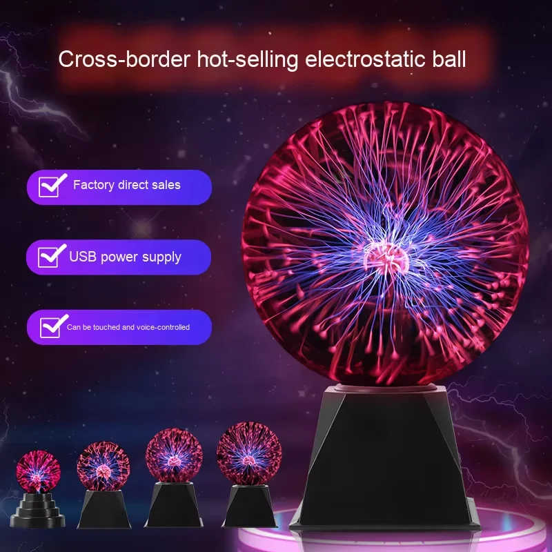 USB Voice Control Electrostatic Plasma Ball Magic Lamp Touch Night Light Sound Activated Bedroom Office Decor Educational Gift