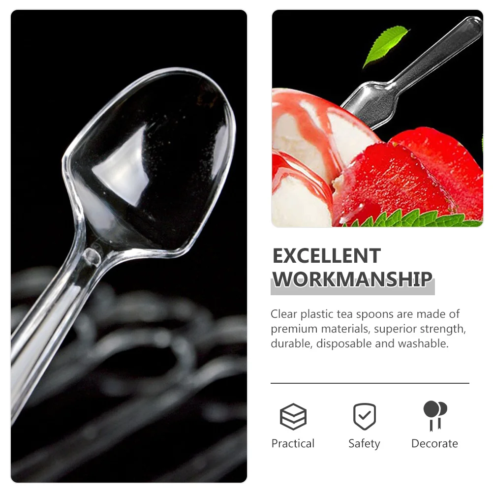 

100pcs Clear Mini Spoons Disposable Tasting Spoons For Ice Cream Yogurt Dessert Party Wedding Catering Use Kitchen