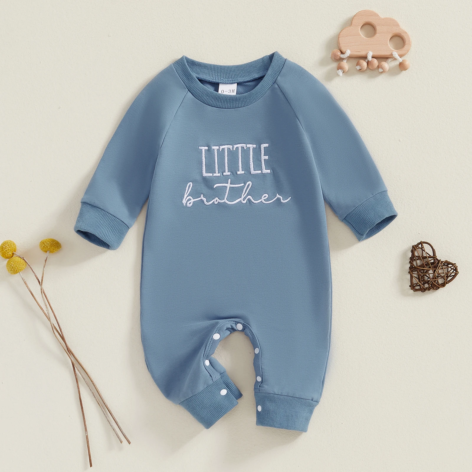 0-18M Baby Boys Girls Letter Embroidery Jumpsuits Round Neck Long Sleeve Loose Rompers Newborn Pajamas with Buttons