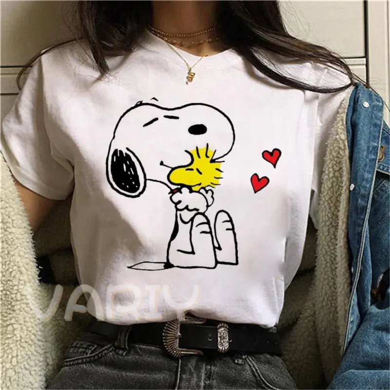 Snoopy comic t camisa feminina harajuku verão casual streetwear amendoim tshirt kawaii ullzang camiseta casual topo feminino