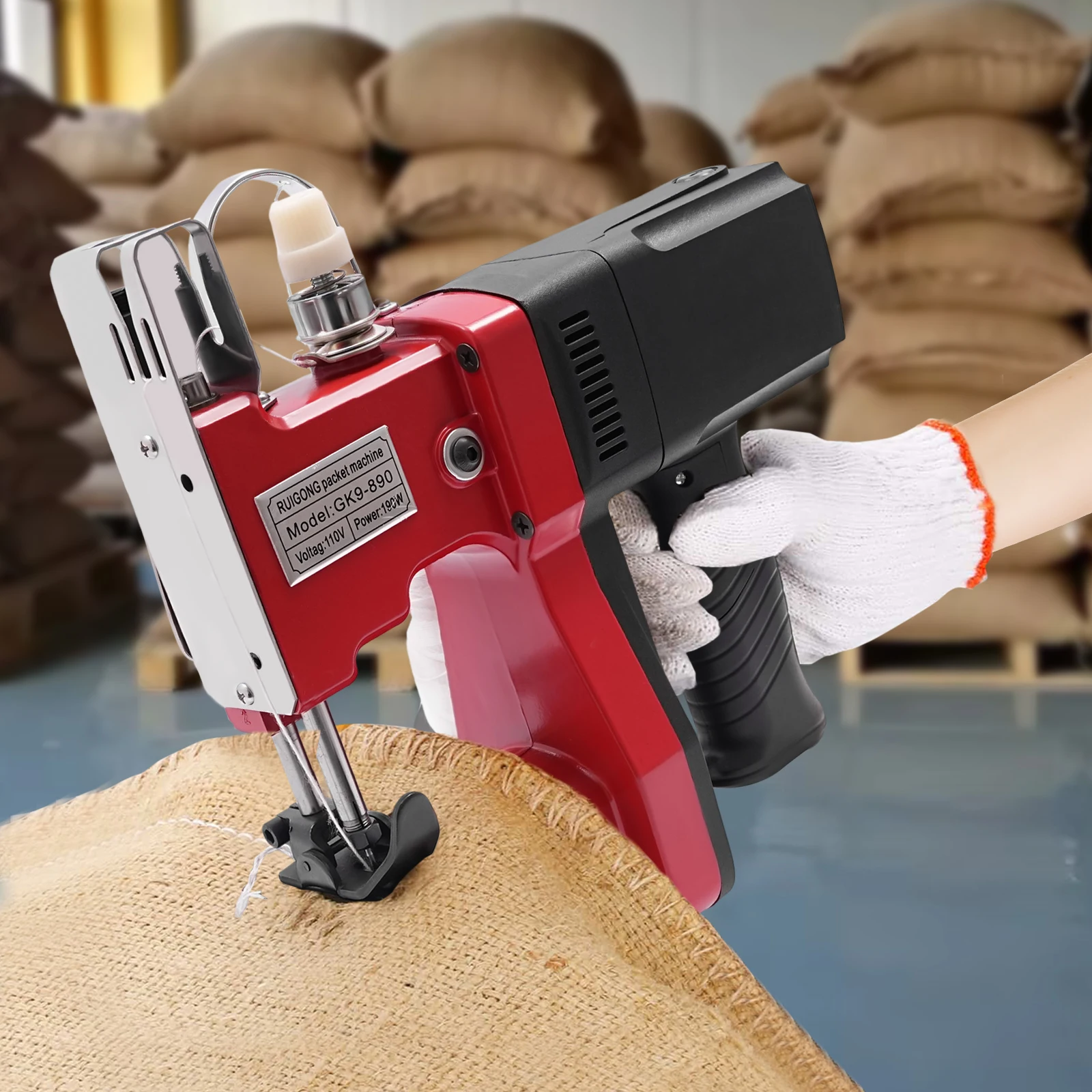 Máquina de coser eléctrica portátil Industrial, cierre de saco de 110V, máquina de coser de bolsas eléctricas, máquina de coser de cuero y lona