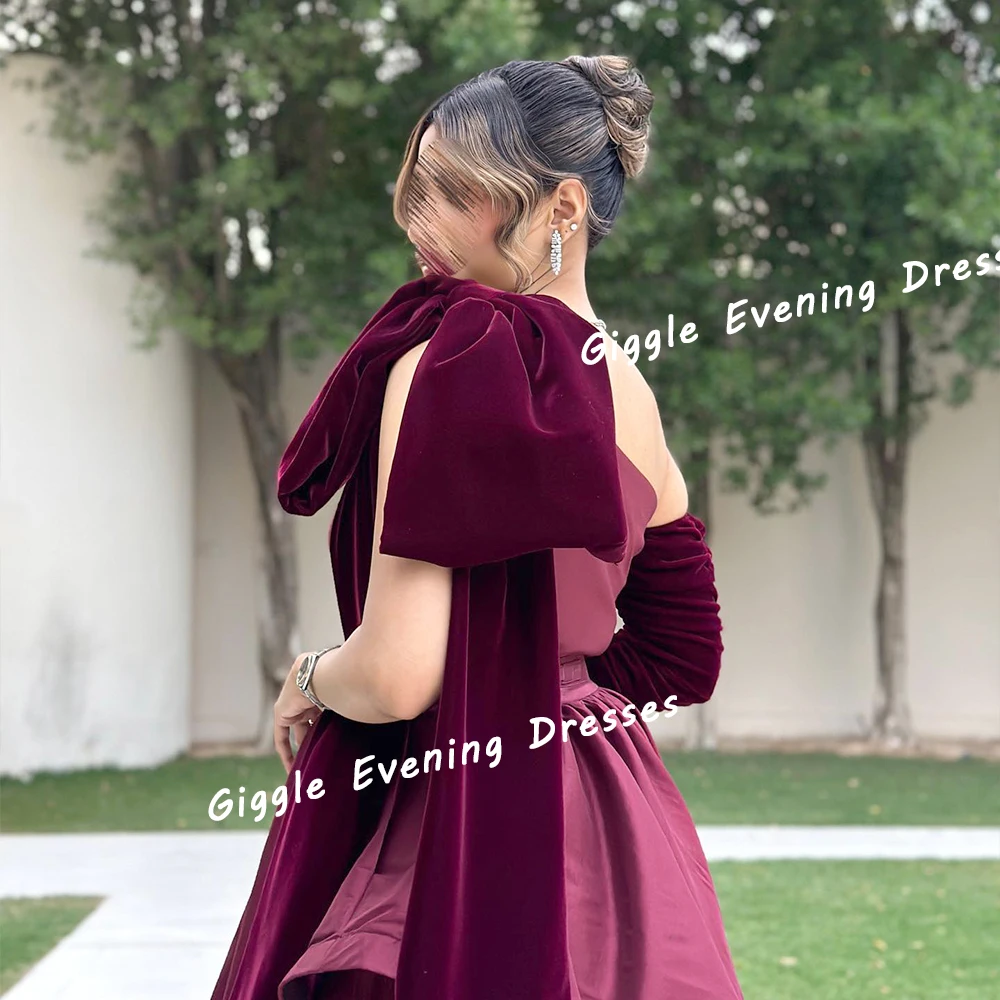 Giggle Satin Strapless Bow A-Line Elegance Prom Gown Saudi Arab Summer Ruched Floor-Length Evening Party Dresses for Women 2024