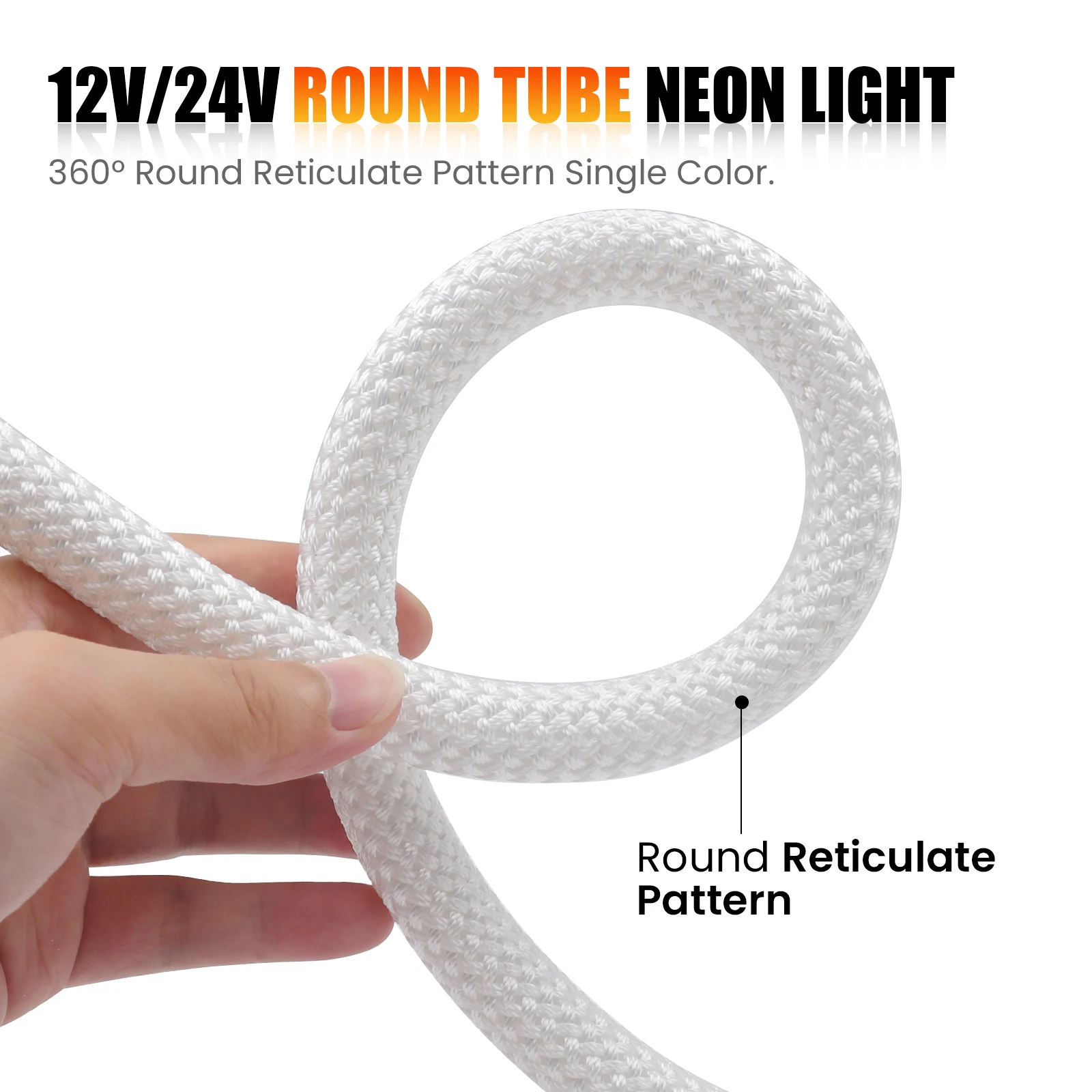 12V 24V Round Reticulate Neon LED Strip 360 Degree Warm/Natural/White Flex Silicon Light Tape Waterproof With Dimmer Power Kit