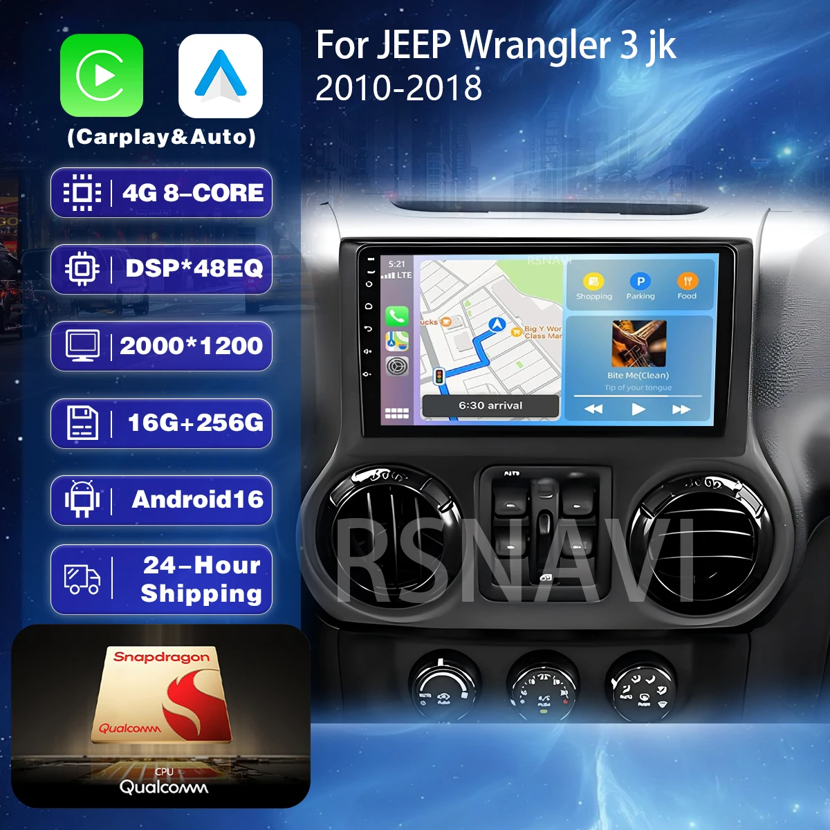 Android 16 Carplay 2K Bildschirm WIFI Autoradio Multimedia-Player für Jeep Wrangler 3 JK 2011-2018 Autoradio Stereo 2din Haupteinheit