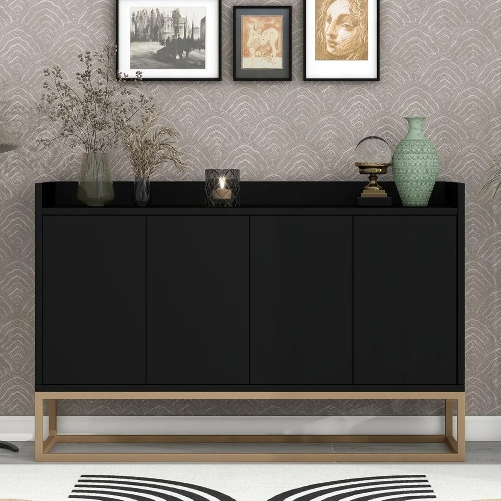 

Modern Wood Kitchen Storage Sideboard Buffet Cabinet Console Table with Doors Wood Coffee Bar Cabinet with Shelves Metal Base