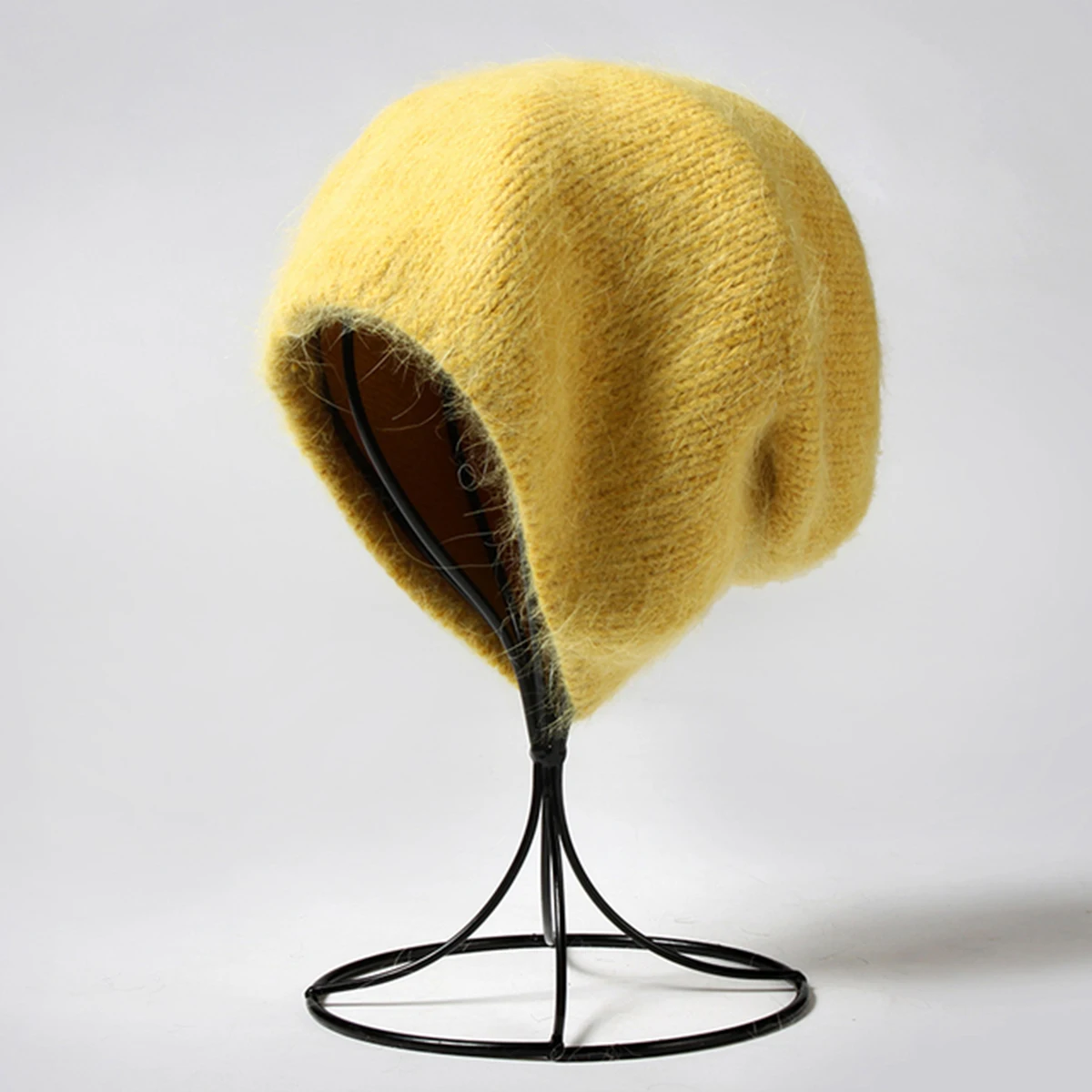 Unisex weiche, dünne Hasenhaar-Slouchy-Strickmütze, Strumpfmütze, Winter, warm, Bonbonfarben, Ski, winddicht, Mütze, einfarbig, modische Beanie-Mütze – Detail 8