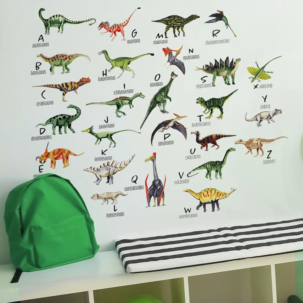 Cartoon Dinosaur Collection Wall Stickers For Boy Kids Room Alphabet Letter Decoration Decals Home Decor Self Adhesive Wallpaper