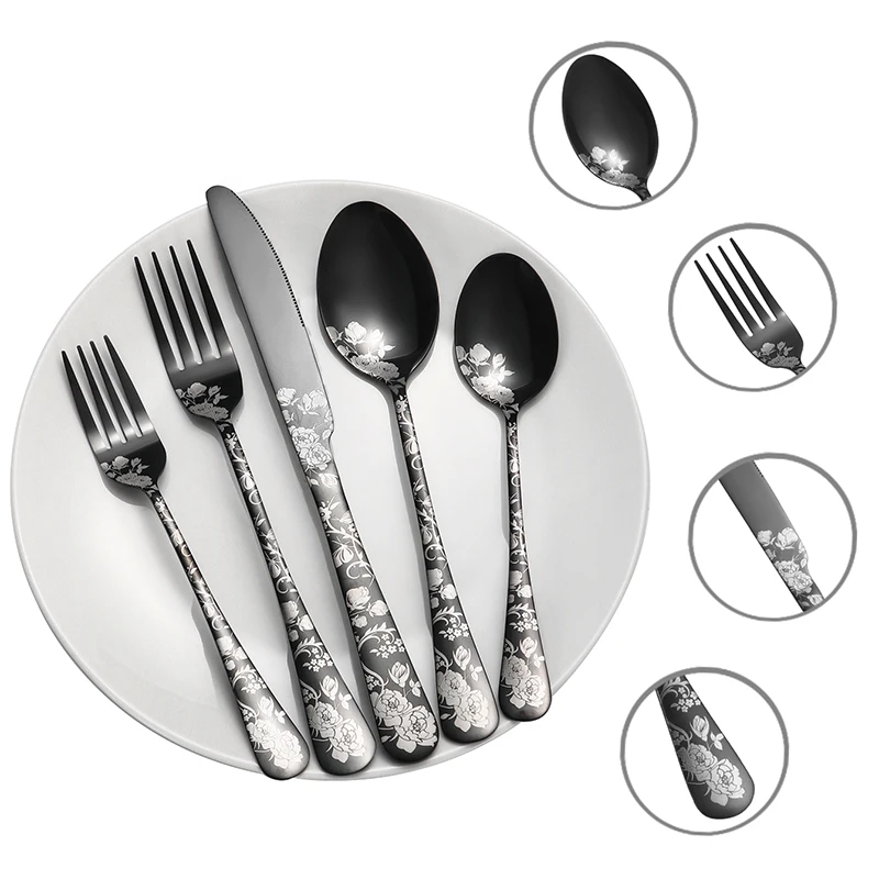 Pattern 5pcs/20pcs printed stainless steel tableware knife, fork and spoon hotel western steak knife and fork