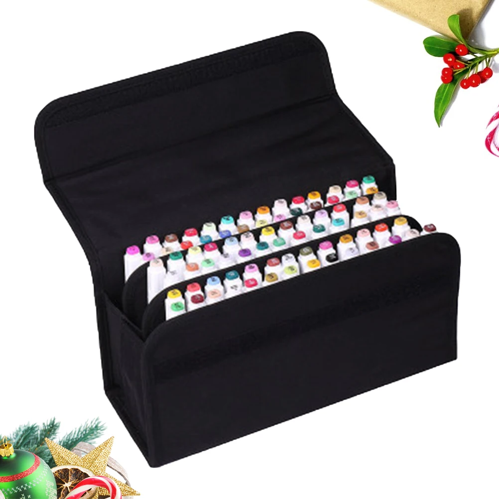 

80 Slots Bag Portable Case for Marker Organizer Color Pen Durable Black Pouch Storage Pouch Art Office Makeup Supplies