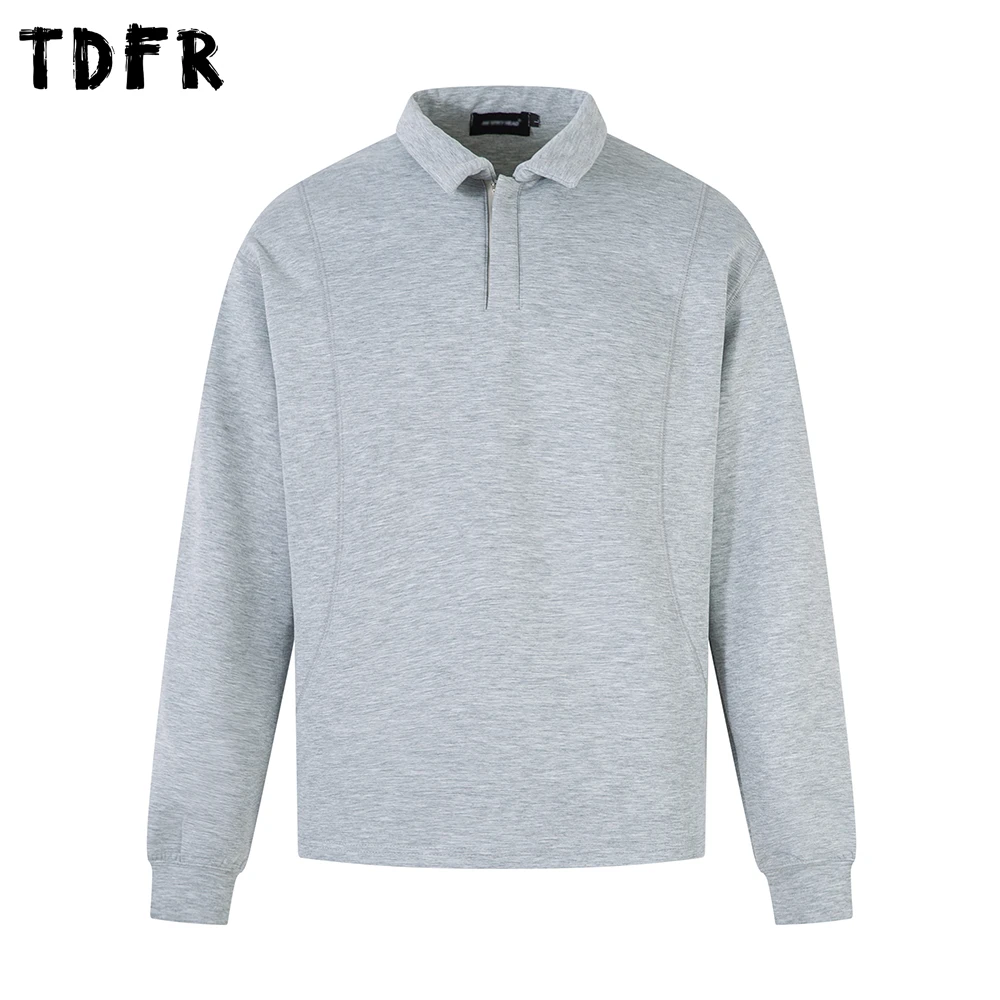 

Сплошной цвет, футболка с длинным рукавом и лацканами, мужская осенняя повседневная свободная футболка с надписью на молнии, мужские топы