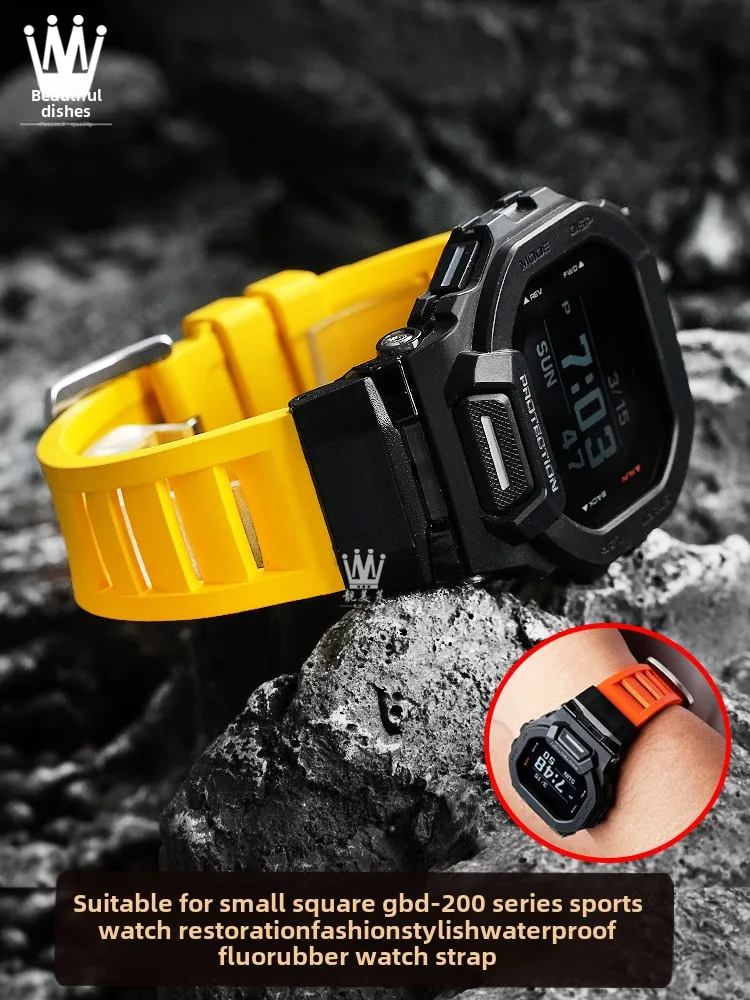 For Casio g-shock 3506 Gbd-200 Quick Fluororubber watch strap Gbd 200 rubber watchband Men Yellow green red grey soft bracelet