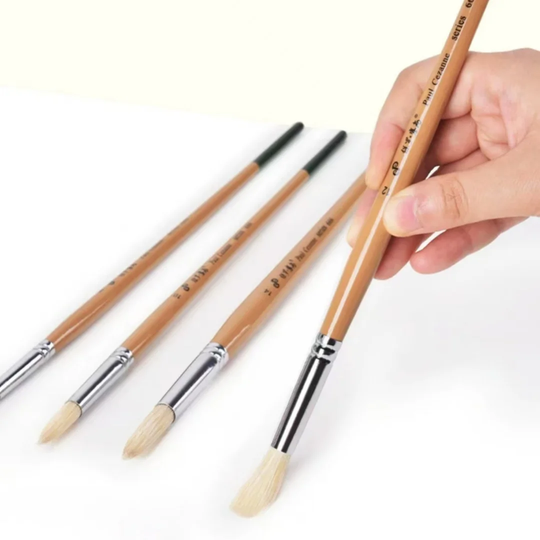 White bristle round tip brush, suitable for gouache, watercolor, acrylic, oil painting, art brush, painting supplies