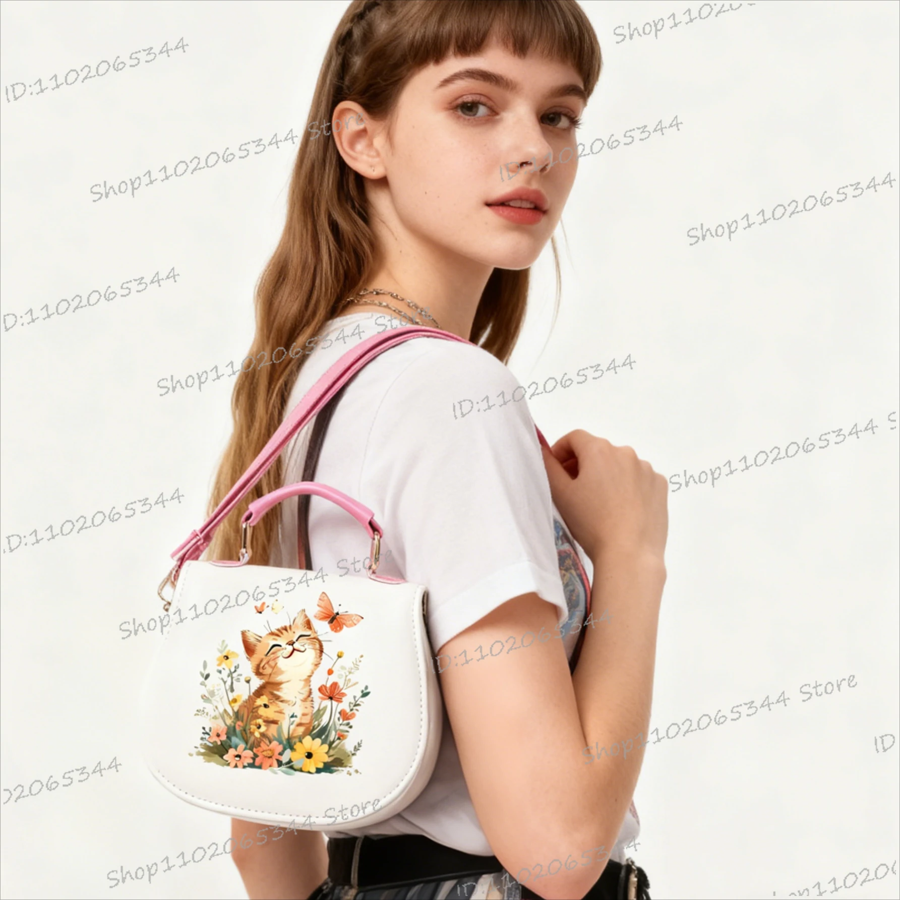 

Wild Flower Cat Print Aesthetics Crossbody Bag Women Adjustable Straps Shoulder Purse Teen Girls Casual Animal Kitten Tote Bags